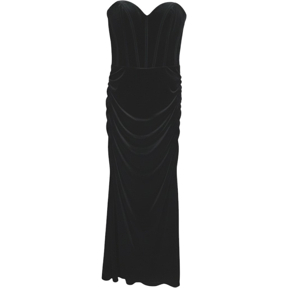 Fashion Nova Black Velvet Boned Corset Strapless Ruched Maxi Dress Size M Glam